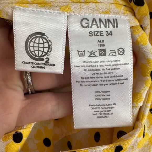 GANNI Yellow Floral Printed Crepe Daisy Wrap Dress EU 34 US 2 XS - Picture 6 of 7